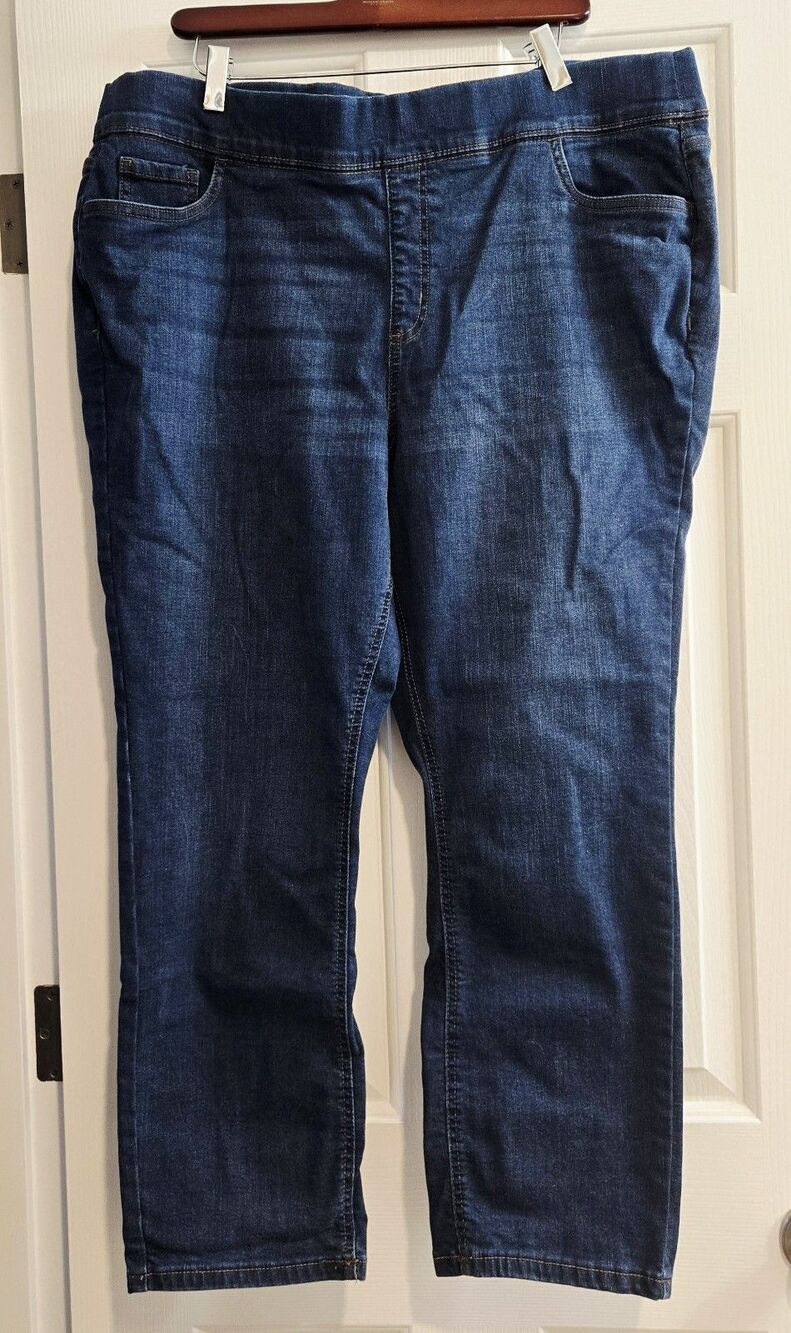 Denim & Co Jeans Womens 22WP Plus Size Petite Pull On Med Wash Stretch Straight